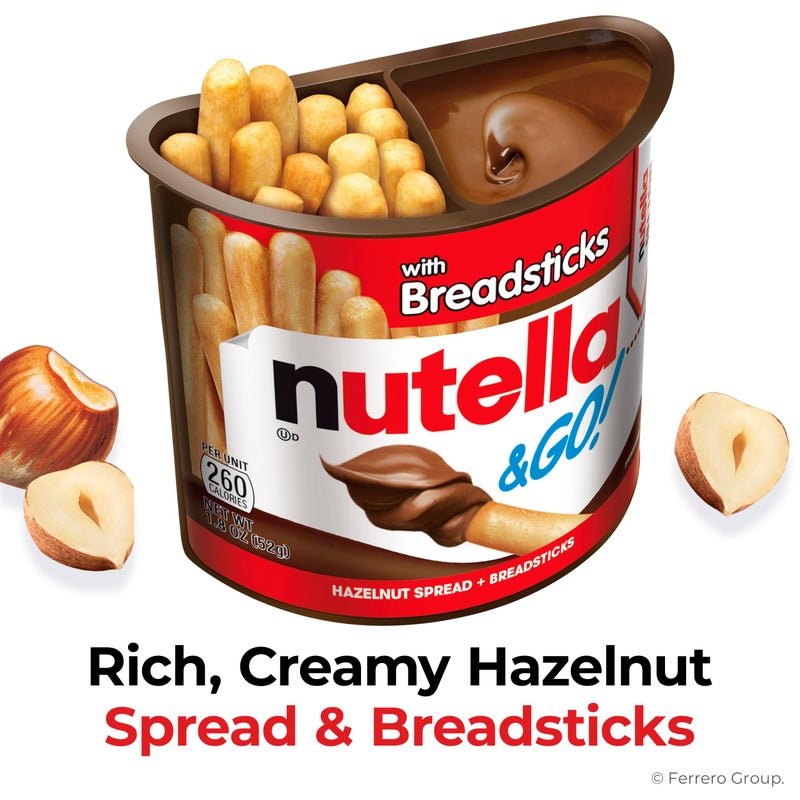 Nutella نوتيلا & غو! عبوة كبيرة 12 قطعة، كريمة البندق والكاكاو مع أعواد الخبز، هدايا صغيرة، أكواب وجبات خفيفة، 1.8 أونصة لكل منها - Image 2